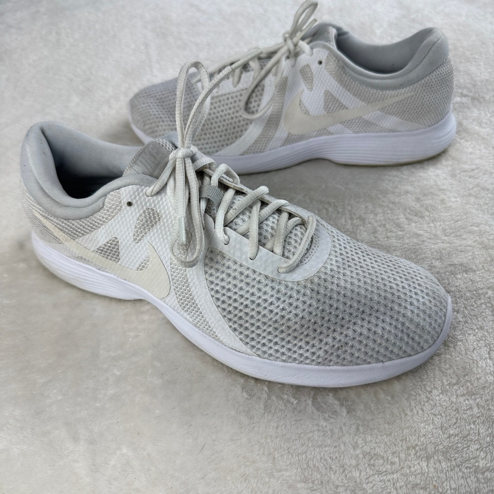 Nike Revolution 4 Mens US 11 Pure Platinum White Gray Mesh‎ Lace Up Running Shoe